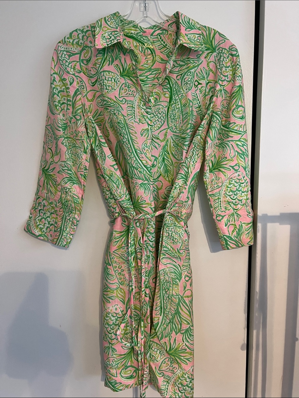 Lilly Pulitzer Pilar Mandevilla baby linen  Shirt Dress with Tie Waist small